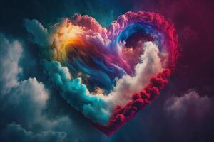 Colorful Valentine day heart in the clouds. photo