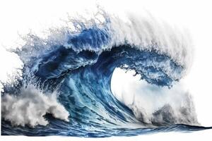 Large stormy sea wave in deep blue isolated on white. photo
