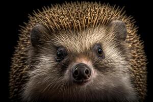 Hedgehog portrait on dark background. photo