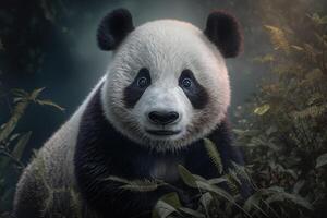 panda retrato en oscuro antecedentes. ai generativo foto