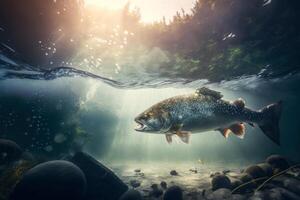 Big predatory fish in habitat underwater looking for prey. Fishing concept, photo