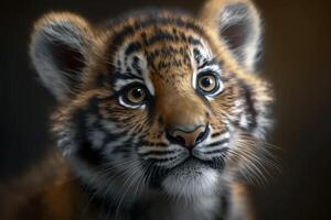 Portrait of a tiger lion on a black background, photo