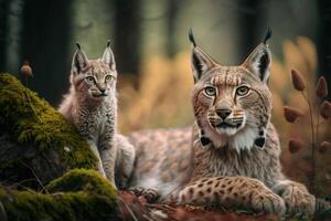 Lynx with cub in natural habitat. photo