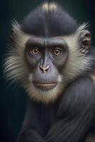 Monkey portrait on dark background, photo