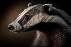 Badger portrait on dark background. photo