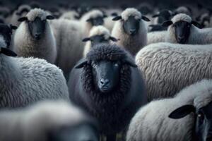 Flock of sheeps on farm, photo