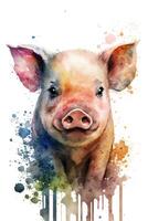 Illustration piglet in watercolor. Animal on a white background, photo