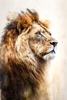 Illustration lion in watercolor. Animal on a white background, photo