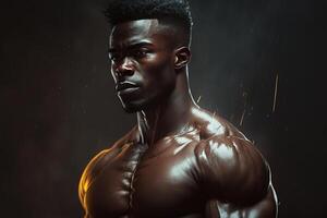 Bodybuilder black athlete, muscular man. Sports model posing. photo