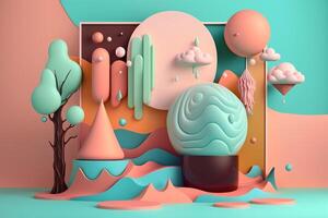 Trend creative abstract nature background. Geometric volumetric soft forms of wood, clouds, rain. photo