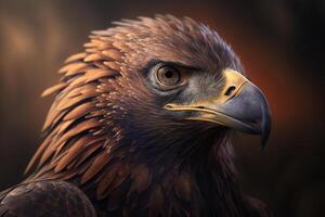 Endangered animal, rare bird. Portrait of beautiful steppe eagle with a beak looking away. Generative ai photo