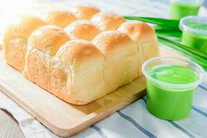 Soft bread home made with Pandan Custard Bread photo