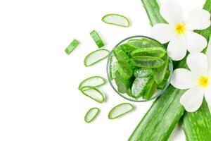 Fresh Slice Aloe Vera in glass iaolated on white background, top view photo