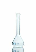 Empty 50  ml. Erlenmeyer flask on reflective isolated photo