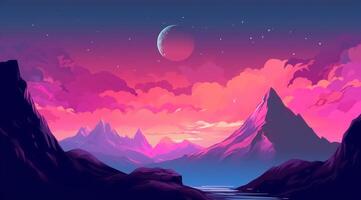 Flat art mountain landscape. Vibrant color background. photo