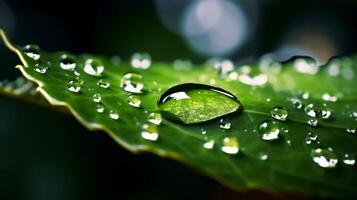 hoja con gotas de agua. ai generado foto