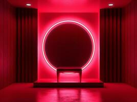 Empty room mock-up with circle neon in the middle. Abstract background photo