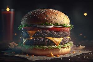 Close-up of a burger with a double serving of patty. Fast food illustration photo