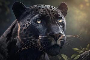 Black Panther. Muzzle dangerous wild predator in jungle, zoo theme. Animal Generative ai photo