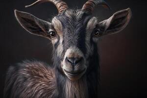 Goat. Studio portrait of domestic cattle animal looking at camera. photo