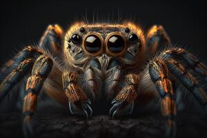 Dangerous spider, close-up. Scary brown obligate arthropod predator. Illustration created by photo