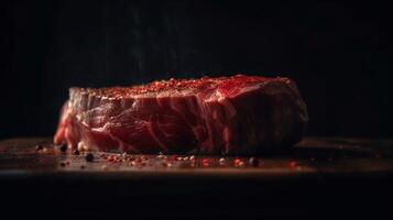 Raw steak with spices, culinary photo. photo