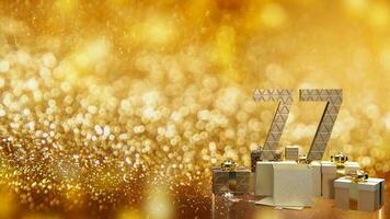 The gold number 7.7 on gift box on luxury Background  for promotion concept 3d rendering photo
