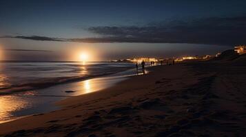 hermosa puesta de sol terminado un playa. naturaleza fotografía. ai generado foto