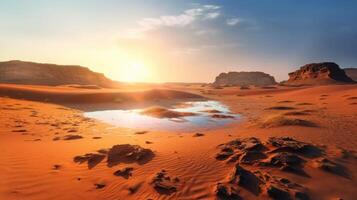paisaje de un puesta de sol terminado desierto. naturaleza fotografía. ai generado foto