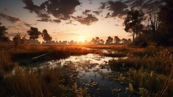 hermosa paisaje de humedal naturaleza fotografía. ai generado foto