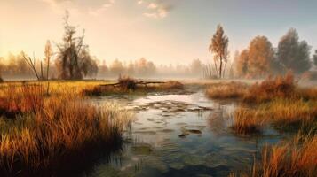 hermosa paisaje de humedal naturaleza fotografía. ai generado foto