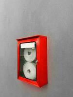 Fire hose cabinets in office buildings to prepare fire protection. photo