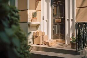 Delivery Box at Front Door. Business. Transportation and Online Shopping photo