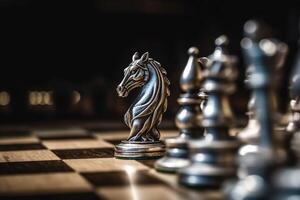 Leadership and Victory in Chess Game. Closeup of Horse and Pawn. Business Concept photo