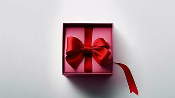 3D Render of Gift Box With Red Silk Ribbon And Copy Space. photo