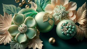 Luxury Top View 3d Wallpaper, Photography Jewellery, Colorful Flowers. Clay Modeling, AI-Generative, Digital Illustrations. photo