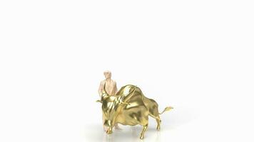 The business man and gold bull on white background 3d rendering photo