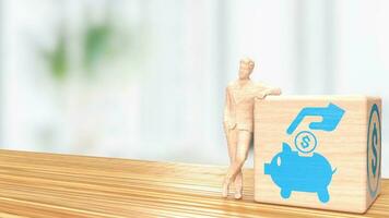 The figure man and wood cube for earn or business concept 3d rendering photo