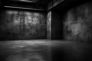 Dark black and gray abstract cement wall and interior textured studio room for product display. Wall background. photo