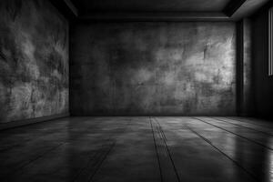 Dark black and gray abstract cement wall and interior textured studio room for product display. Wall background. photo