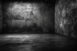 Dark black and gray abstract cement wall and interior textured studio room for product display. Wall background. photo