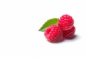 Fresh ripe raspberries isolated on white background with copy space. photo