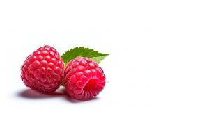 Fresh ripe raspberries isolated on white background with copy space. photo