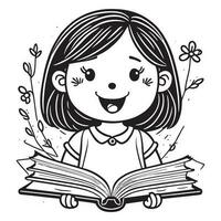 Child  reading book line art illustration vector
