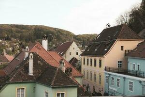 A beautiful medieval citadel city of Sighisoara in the heart of Romania, Transylvania travel destination in Eastern Europe. photo