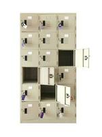 Locker for storing 6 shelves with open lids and lids. isolated on white background photo