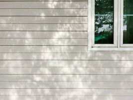 Shadows of leaves and branches on the wall of the house with glass window photo