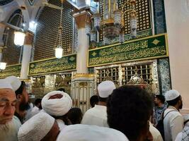 Medina, Saudi Arabia, May 2023 - Muslim pilgrims are going to visit Roza Rasool at Masjid Al Nabawi Medina. photo