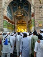 Medina, Saudi Arabia, May 2023 - Muslim pilgrims are going to visit Roza Rasool at Masjid Al Nabawi Medina. photo