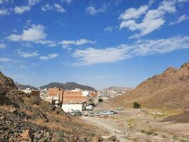 Medina, Saudi Arabia, April 2023 - Beautiful daytime view of mountains and clear sky in Medina, Saudi Arabia. photo